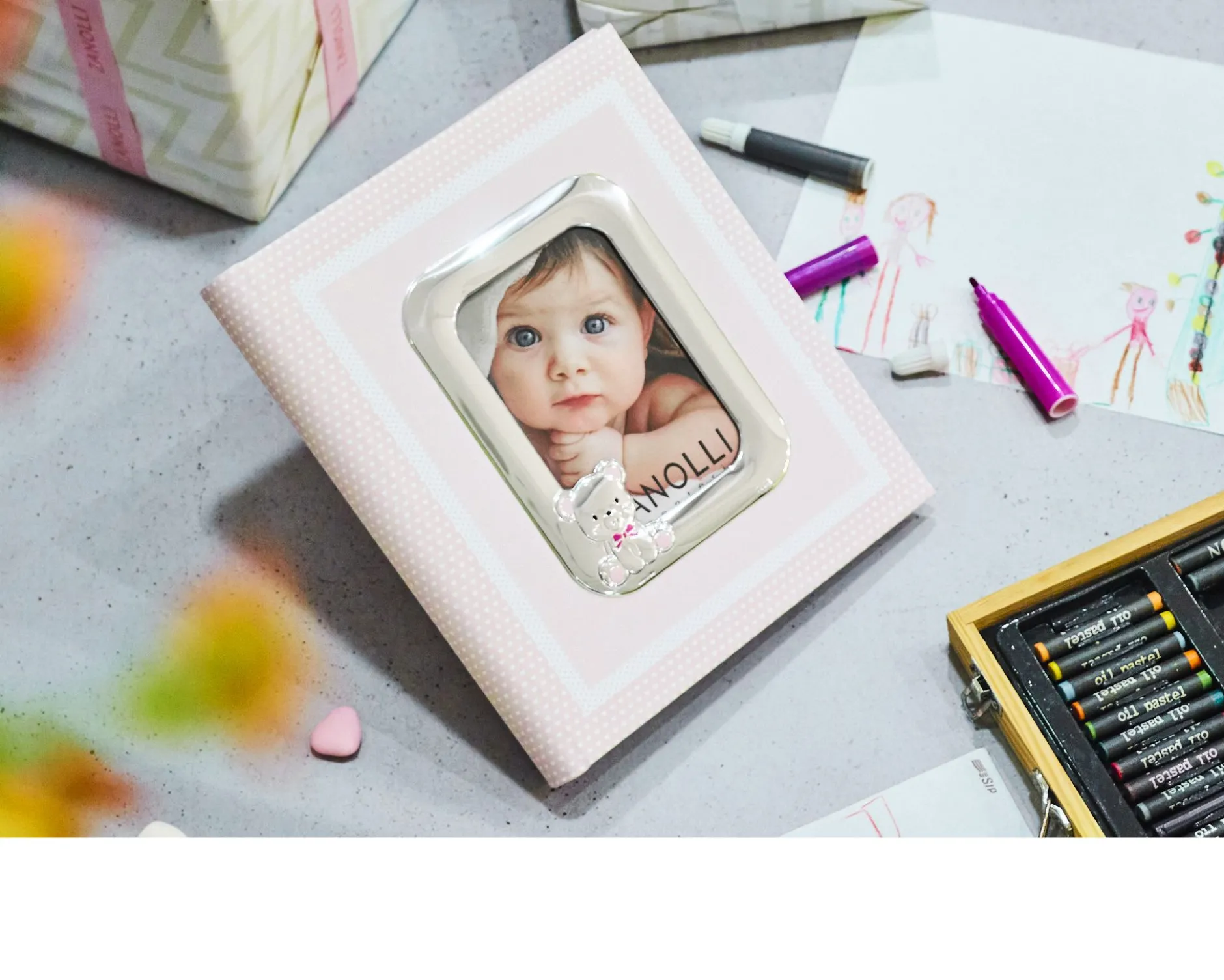 Album orsetto argento pvd con cornice portafoto rosa Selezione zanolli