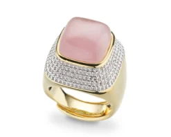 Anello aperto ottone finitura oro con cubic zirconia e occhio di gatto Sovrani