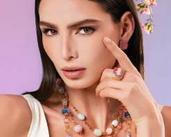 Anello aperto ottone finitura oro con cubic zirconia e occhio di gatto Sovrani
