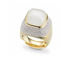 Anello aperto ottone finitura oro con cubic zirconia e occhio di gatto Sovrani