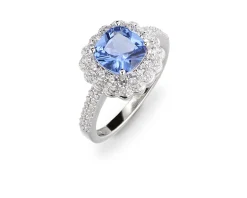 Anello argento con zirconi acquamarina e bianchi Sovrani