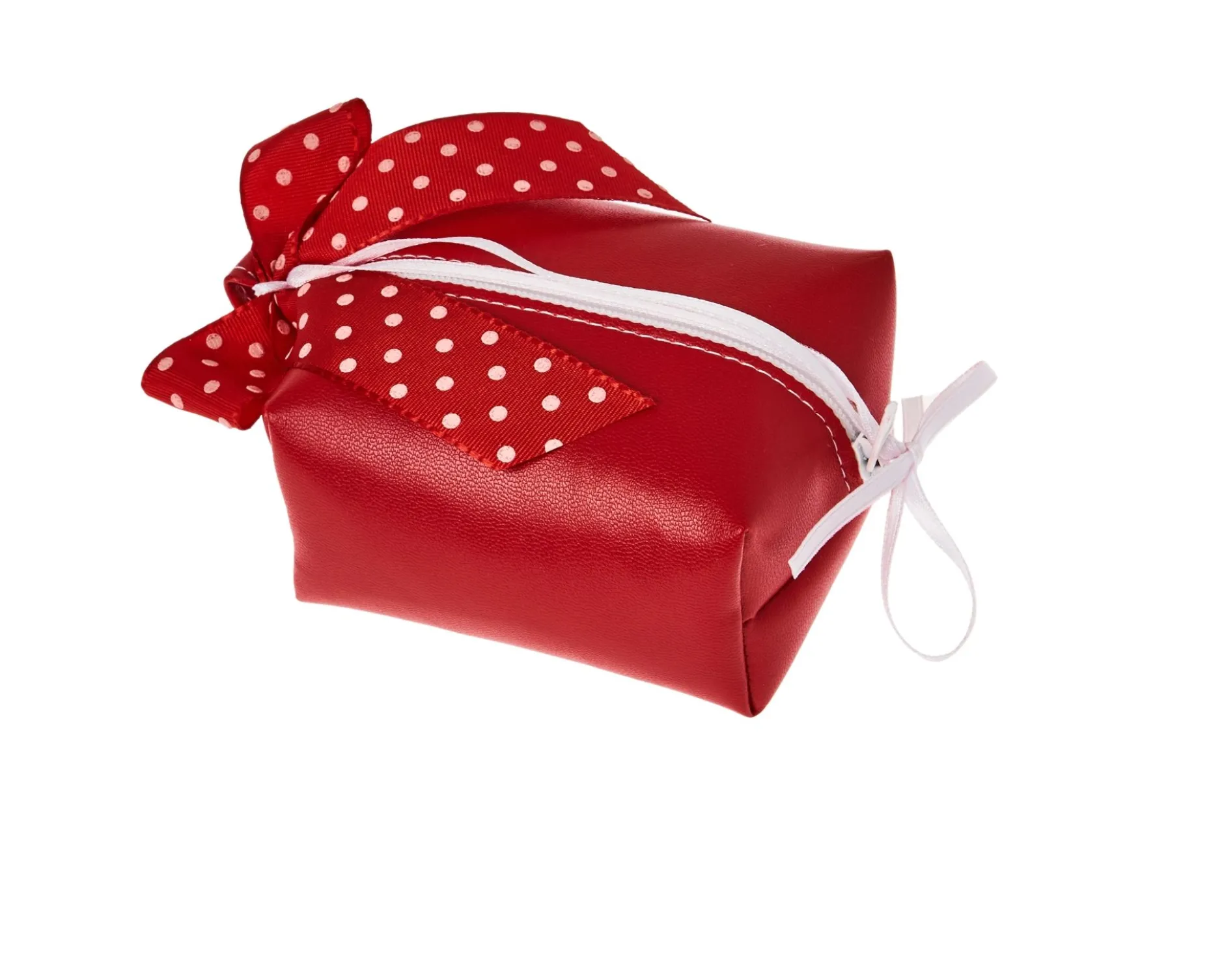Astuccio con zip portaconfetti in ecopelle rosso con fiocco pois Selezione zanolli
