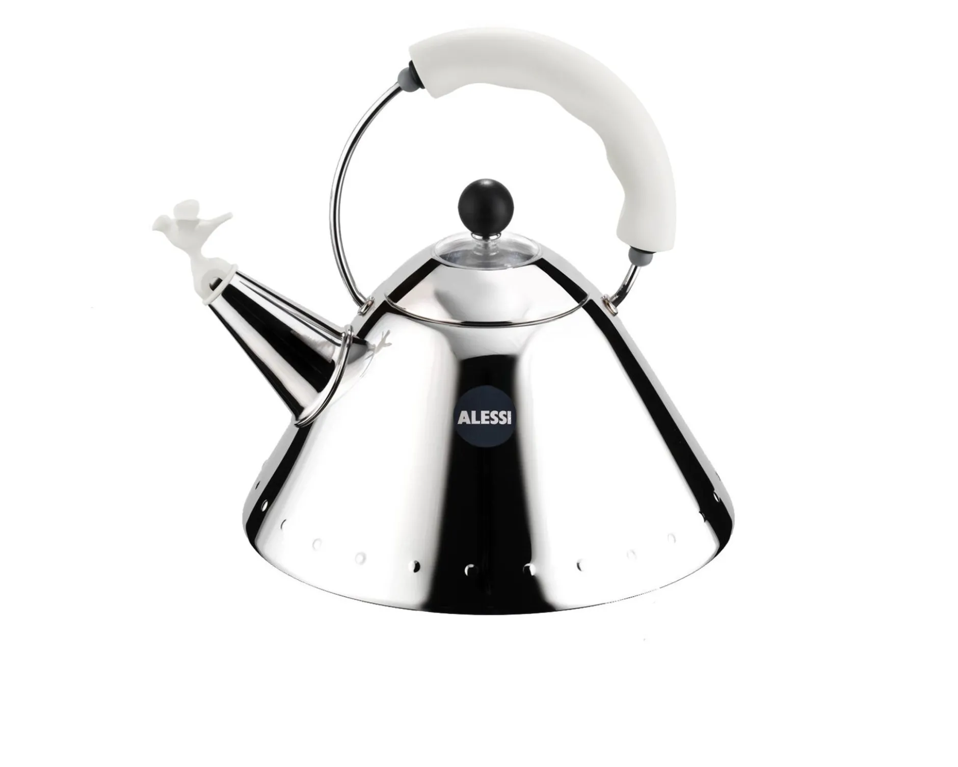 Bollitore 9093 acciaio con manico bianco Alessi