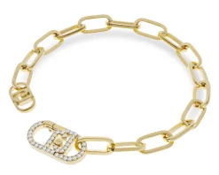 Bracciale acciaio dorato catena chiusura logo con zirconi Liu jo