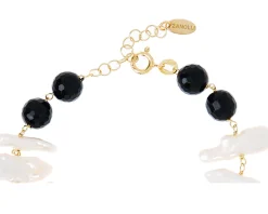 Bracciale argento dorato con chips di perle e agata nera Selezione zanolli