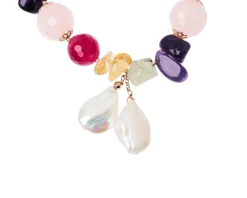 Bracciale argento rosè perle e quarzi multicolore Luisa della salda