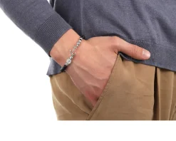 Bracciale elastico uomo neptune argento e agata scura con ancora Maria cristina sterling