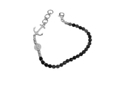 Bracciale elastico uomo neptune argento e agata scura con ancora Maria cristina sterling