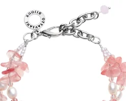 Bracciale 2 fili con agata, perle e quarzo rosa Ottaviani
