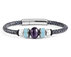Bracciale flare vetro di murano smalto azzurro e pelle blu Murrina murano venezia