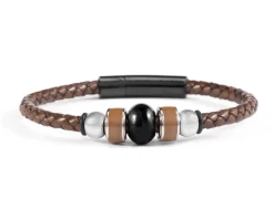 Bracciale flare vetro di murano smalto marrone e pelle marrone Murrina murano venezia
