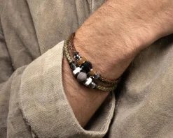 Bracciale flare vetro di murano smalto marrone e pelle marrone Murrina murano venezia