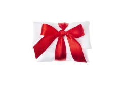 Busta portaconfetti raso bianco con fiocco raso rosso Selezione zanolli