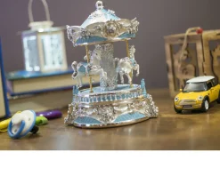 Carillon giostra dei cavalli celeste – Il regalo perfetto per nascita e battesimo