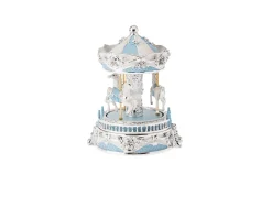 Carillon giostra dei cavalli celeste – Il regalo perfetto per nascita e battesimo