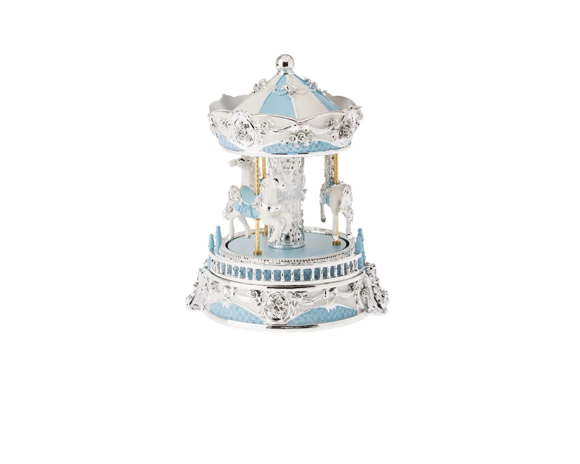Carillon giostra dei cavalli celeste – Il regalo perfetto per nascita e battesimo
