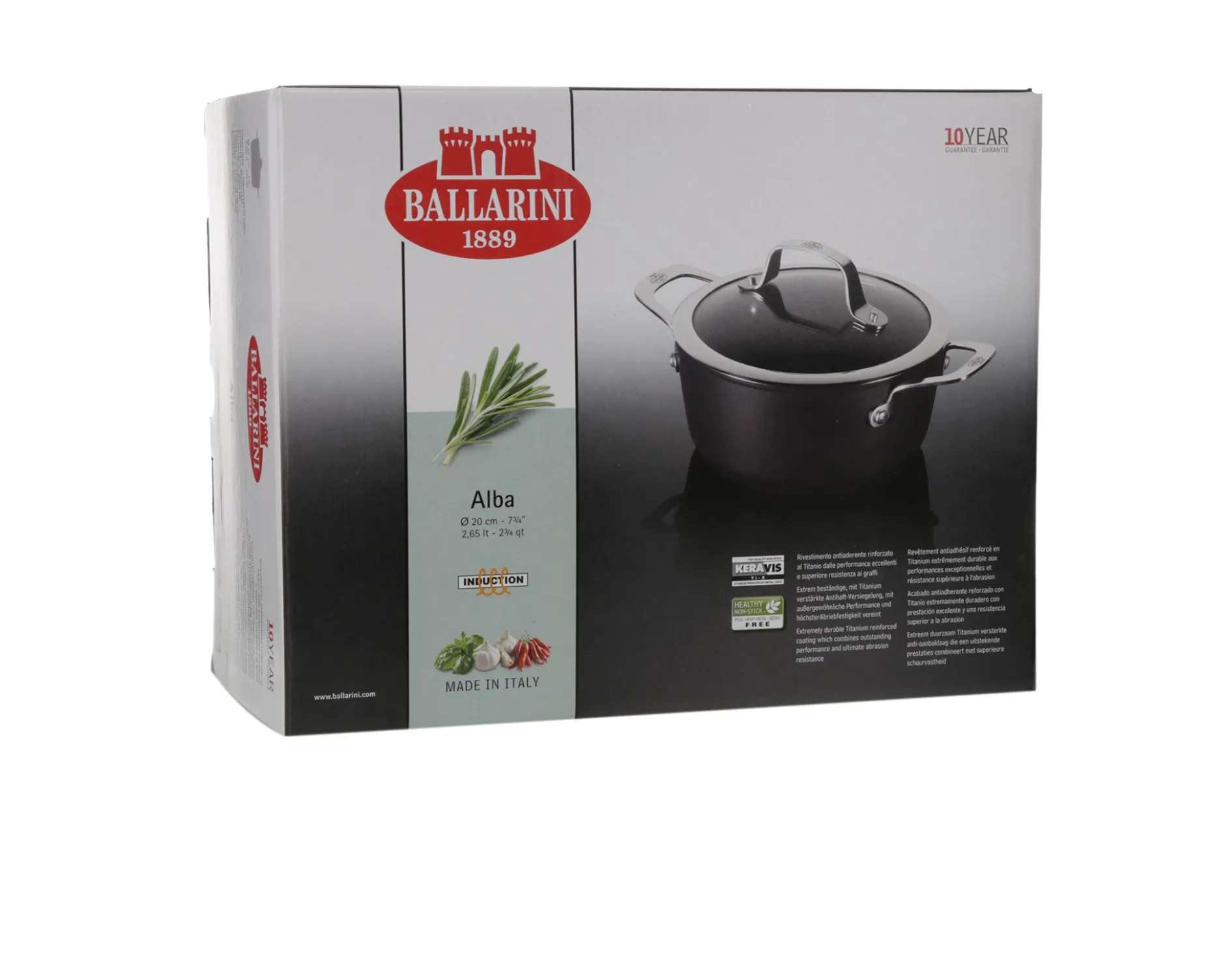 Casseruola alba con due manici e coperchio Ballarini
