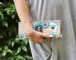 Clutch con cristalli, strass, perline e pietre Ottaviani