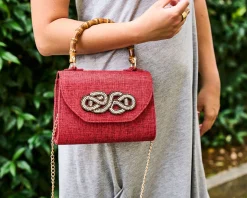 Clutch in tessuto bordeaux con cristalli e perline Ottaviani
