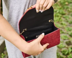 Clutch in tessuto bordeaux con cristalli e perline Ottaviani