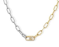 Collana acciaio bicolore chiusura logo con zirconi Liu jo