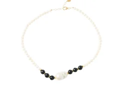Collana argento con perle barocche e agata nera Selezione zanolli