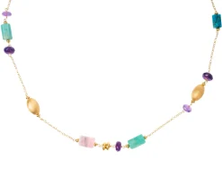 Collana argento dorato con amazzonite, apatite, moonstone e cristallo viola Selezione zanolli