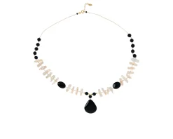 Collana argento dorato con chips di perle e agata nera Selezione zanolli