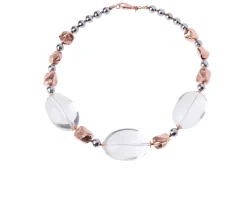Collana argento rosè con ematite e cristallo di rocca Luisa della salda