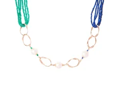 Collana argento rosè con lapis, malachite e perle Luisa della salda