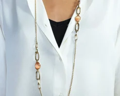 Collana classica in bronzo dorato con occhio di gatto arancio Unoaerre