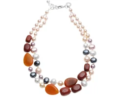 Collana 2 fili con perle, agata e diaspro Ottaviani