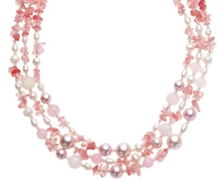 Collana 3 fili con perle, agata e quarzo rosa Ottaviani