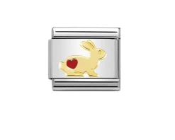 Coniglio con cuore composable acciaio oro e smalto Nomination