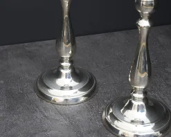 Coppia di candelieri monofiamma argento in stile inglese usato ricondizionato Zanolli vintage