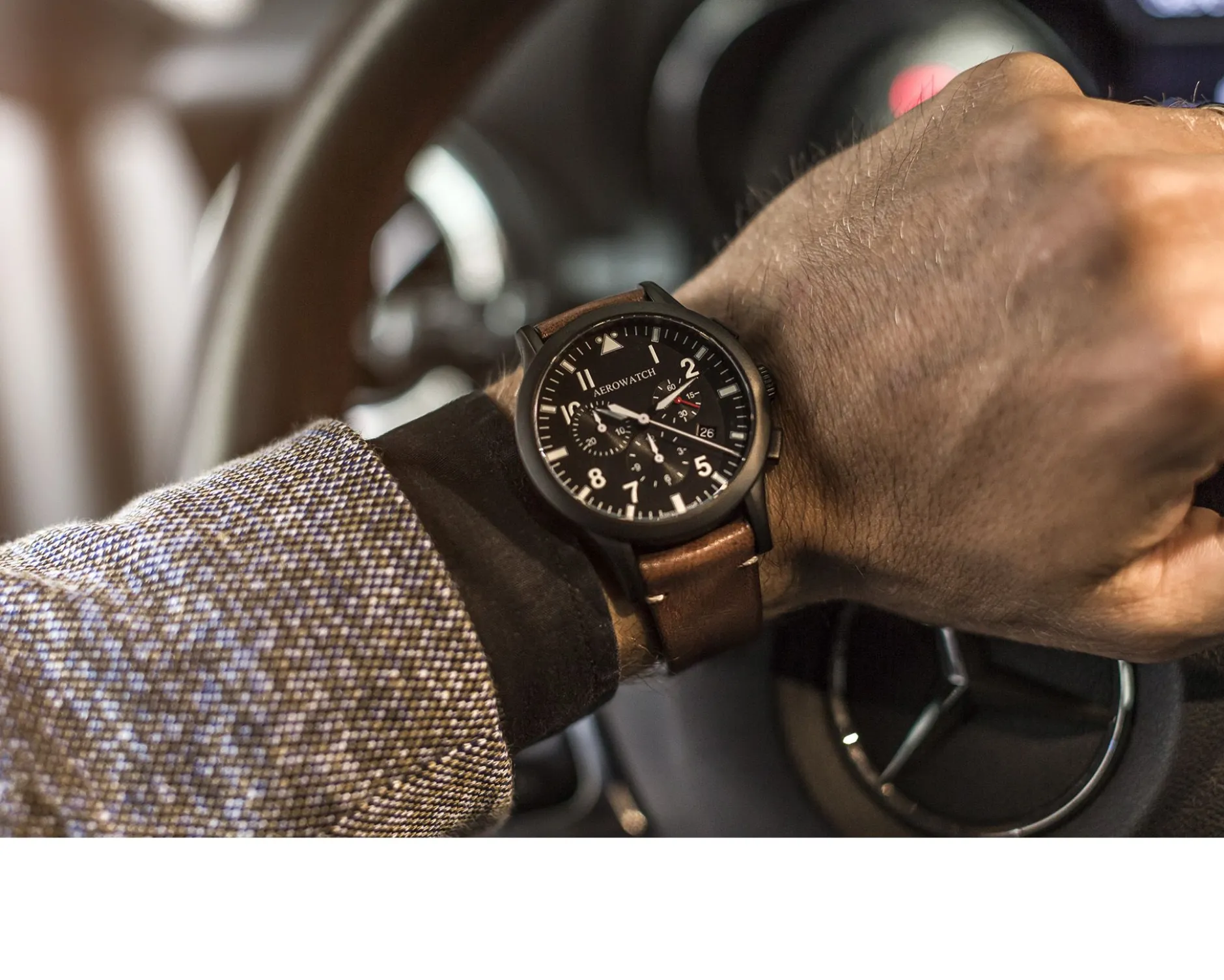 Cronografo acciaio con cinturino in pelle Aerowatch