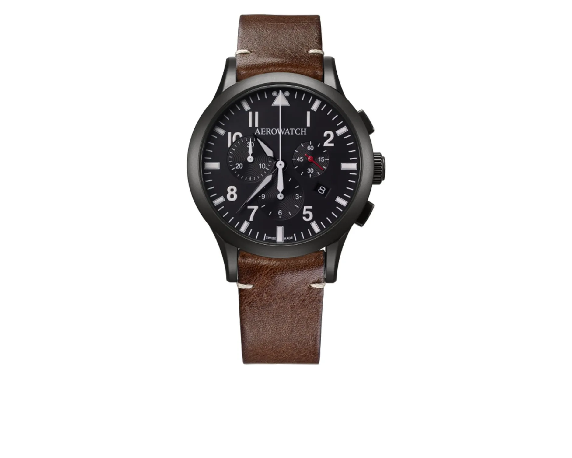 Cronografo acciaio con cinturino in pelle Aerowatch