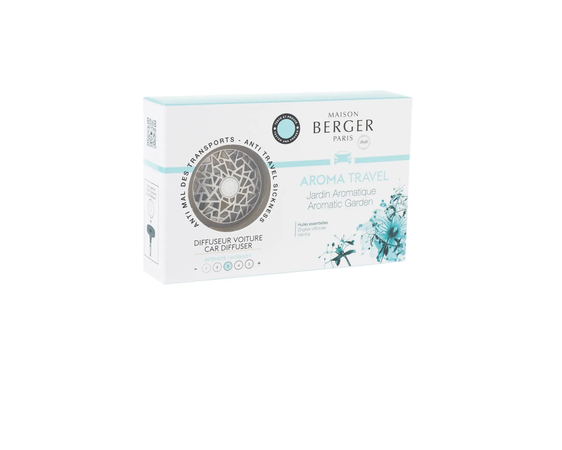 Diffusore auto aroma travel con fragranza jardin aromatique Maison berger paris