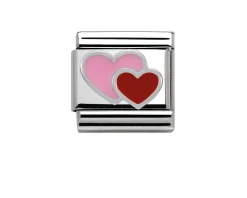 Doppio cuore composable acciaio argento e smalto Nomination