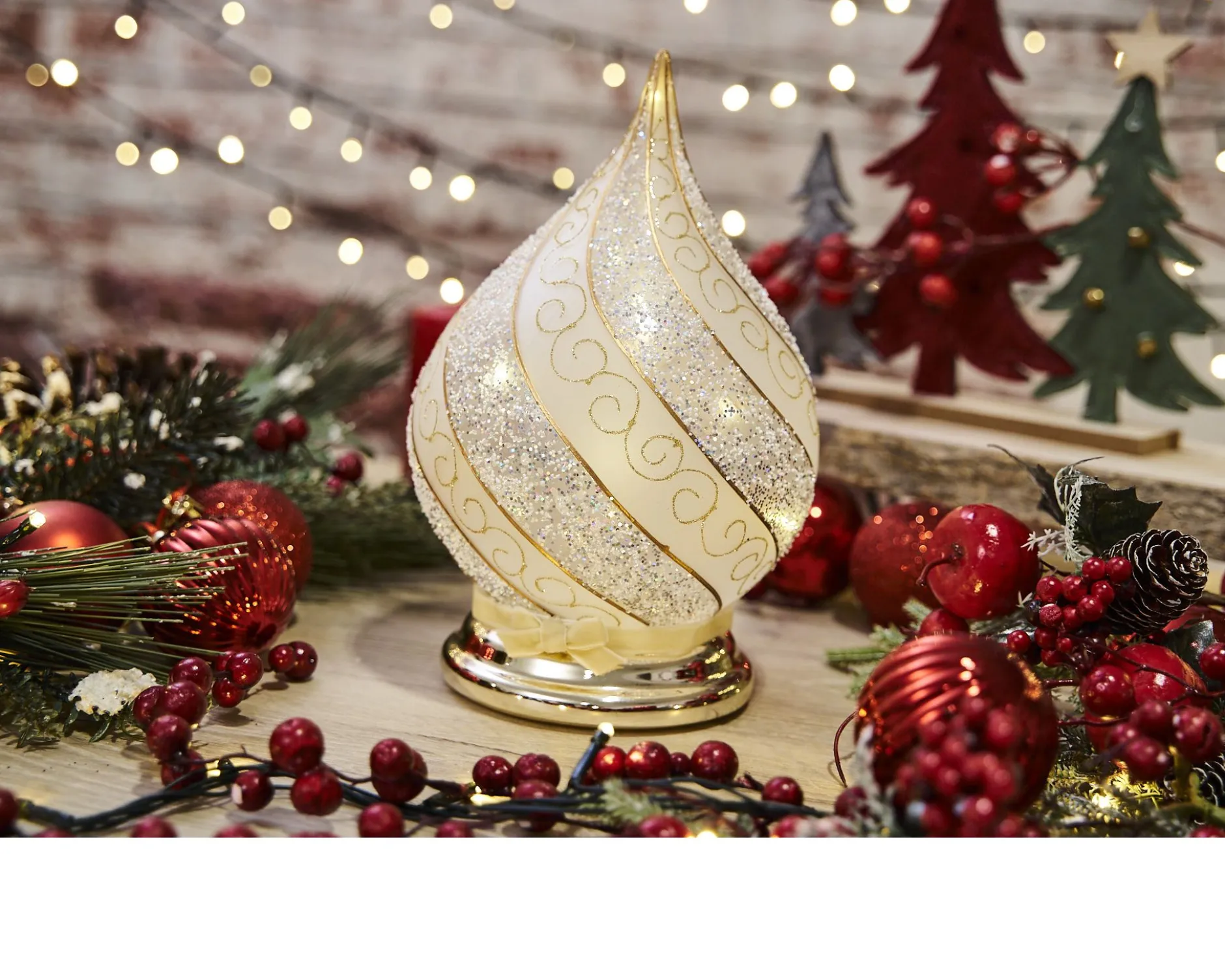 Idea regalo natale lume goccia di natale con decoro oro e luce led Selezione zanolli