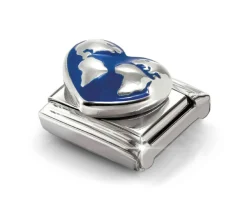 Mappamondo nel cuore composable acciaio argento e smalto Nomination