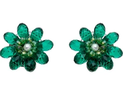 Orecchini a clip a fiore con perla, cristalli e perline verdi Ottaviani