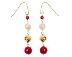 Orecchini argento dorato con corallo, perle e palle lucide Selezione zanolli