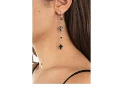 Orecchini argento rosè con croci ematite e cristalli grigi Selezione zanolli