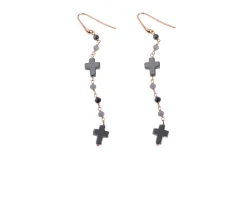 Orecchini argento rosè con croci ematite e cristalli grigi Selezione zanolli