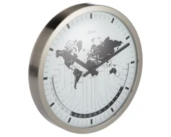Orologio da parete acciaio quadrante bianco e planisfero nero Hermle