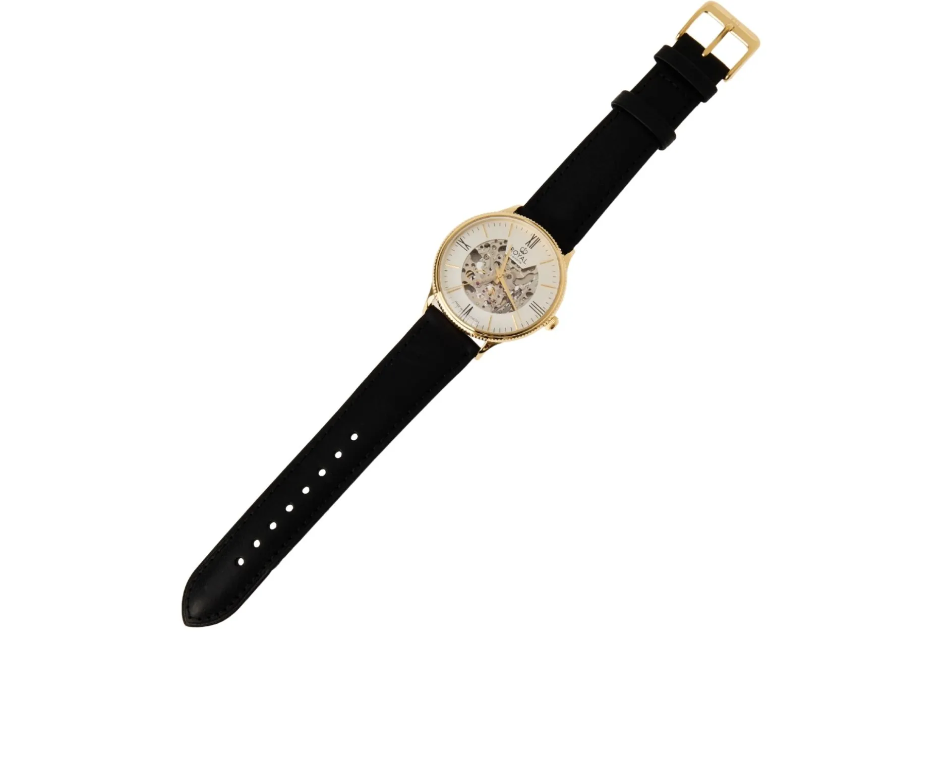 Orologio da polso uomo acciaio con movimento a vista e cinturino in pelle Royal london