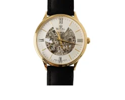 Orologio da polso uomo acciaio con movimento a vista e cinturino in pelle Royal london