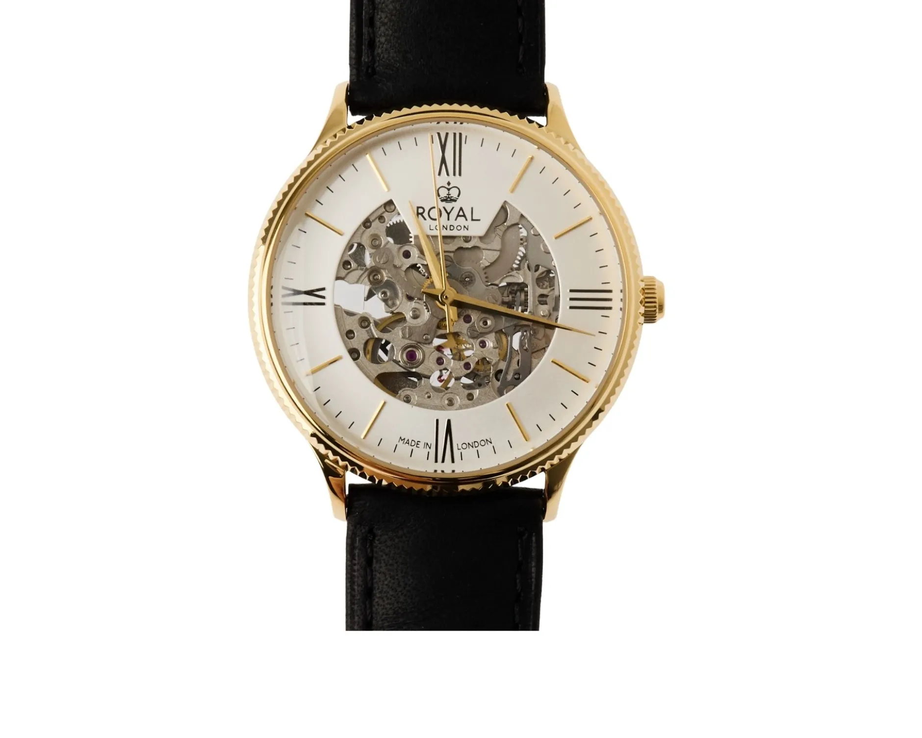 Orologio da polso uomo acciaio con movimento a vista e cinturino in pelle Royal london