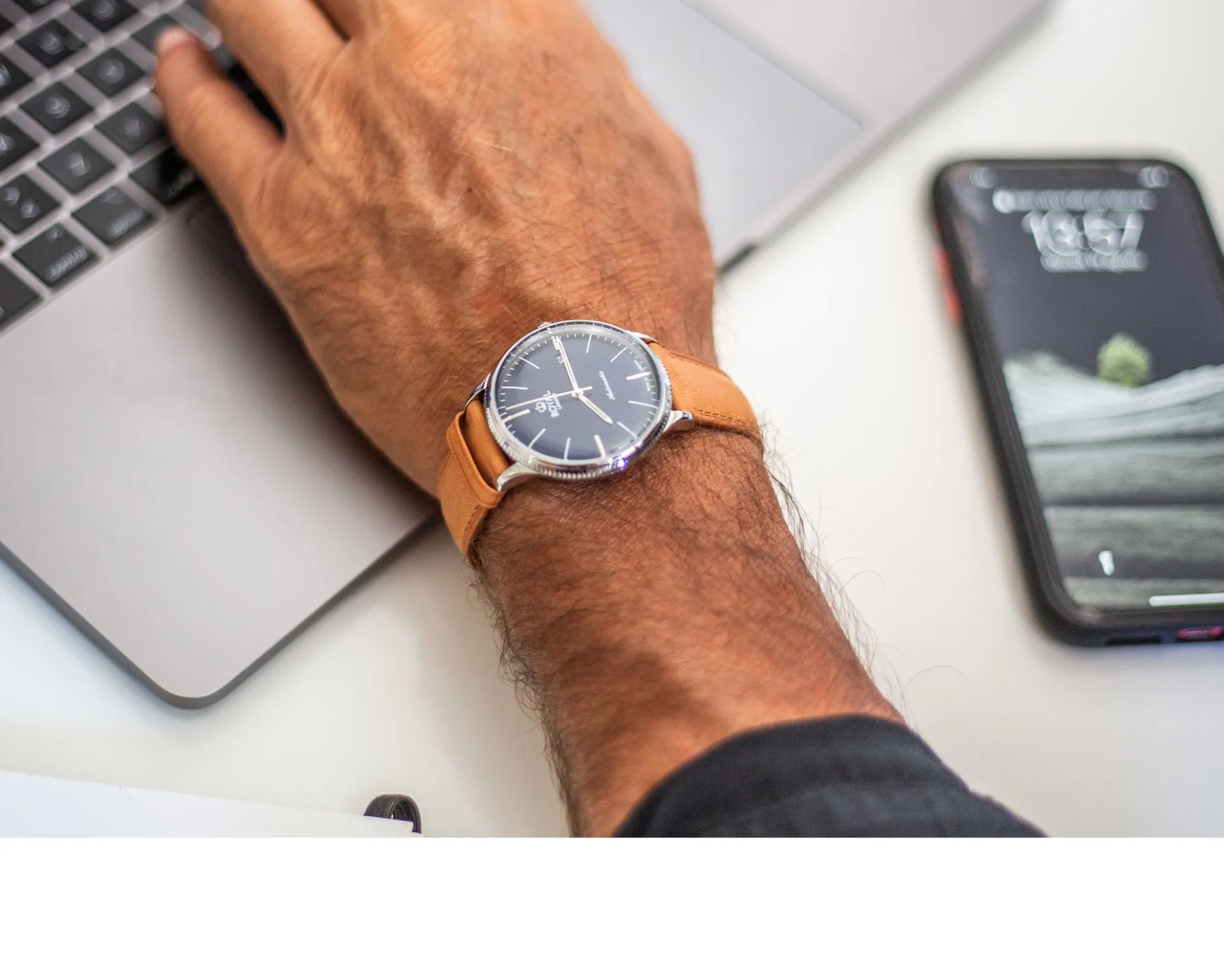 Orologio da polso uomo acciaio con quadrante blu e cinturino in pelle Royal london